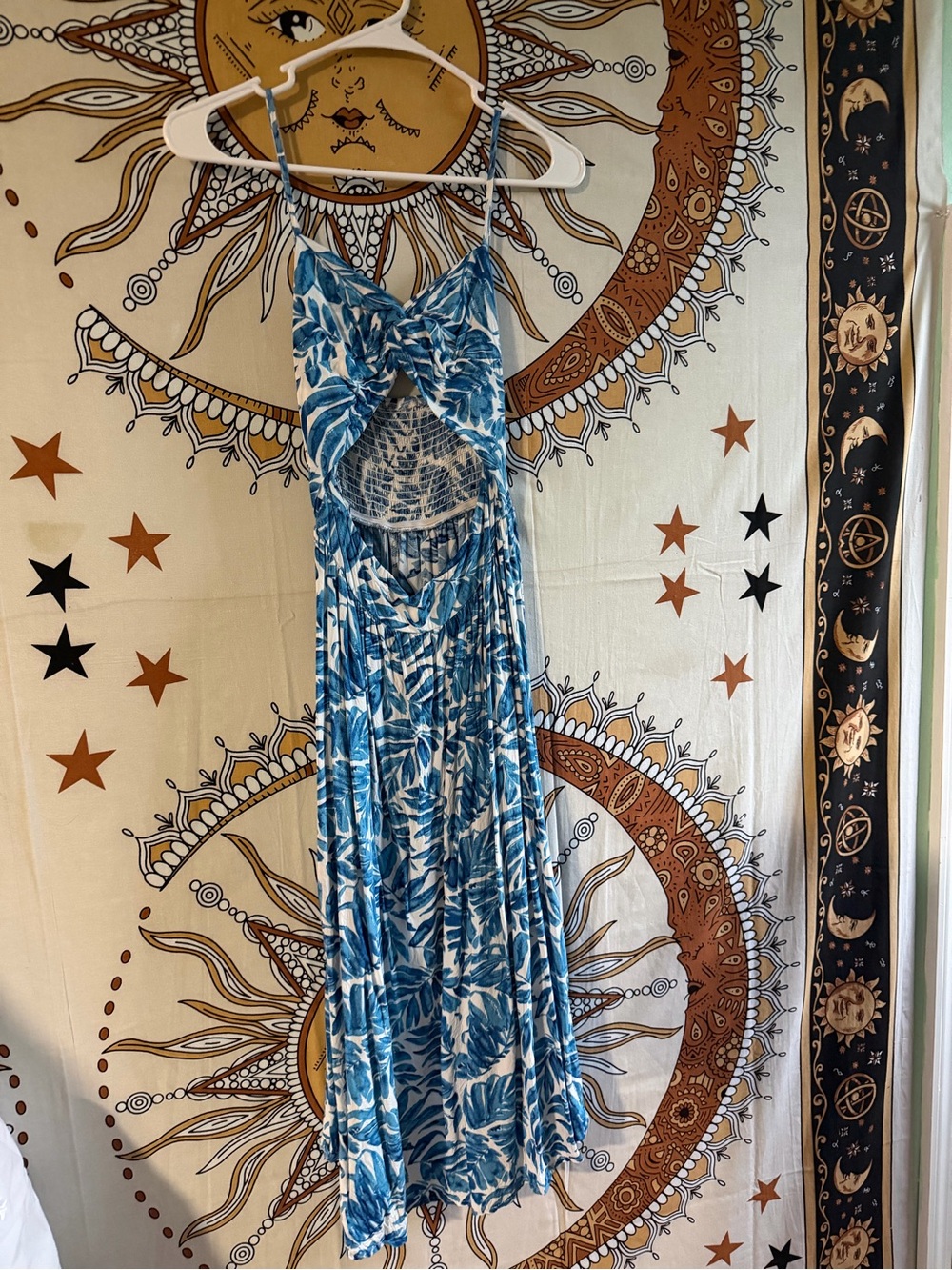 Blue White Tropical Maxi Dress